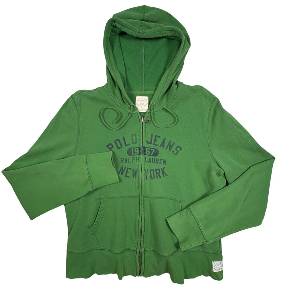 Polo Jeans Ralph Lauren Vintage Zip Up Hoodie Women's XL Kelly Green
